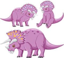 coleção de dinossauros triceratops roxos diferentes vetor