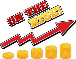 seta vermelha subindo com pilhas de moedas vetor