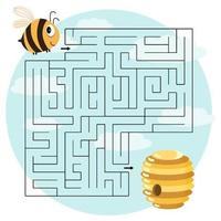 labirinto educacional infantil, abelha engraçada e colméia. ilustração educacional para pré-escolares, impressão, vetor