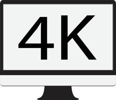 monitor de computador 4k em fundo branco. ícone de monitor de computador 4k. estilo plano. exibir sinal 4k. vetor