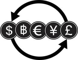 sinal de moeda bancária. dólar, banho, euro, iene e libra símbolo de transferência de dinheiro. símbolo de transferência de dinheiro. vetor