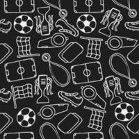 padrão de futebol sem costura. doodle ilustração de futebol com uma bola de futebol, copa do campeonato, sapatos, campo de futebol vetor