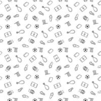 padrão de futebol sem costura. doodle ilustração de futebol com uma bola de futebol, copa do campeonato, sapatos, campo de futebol vetor