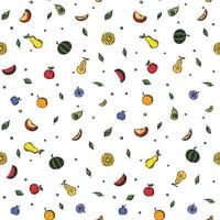 fundo de doodle colorido padrão de frutas sem costura com fundo de frutas de ícones de frutas vetor