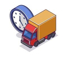 ilustração de conceito isométrico plana. hora do caminhão de entrega vetor