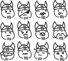 bonito conjunto de emoticons viking desenhados à mão vetor