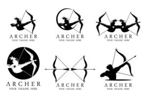 silhueta de athena minerva com design de logotipo de arqueiro real vetor