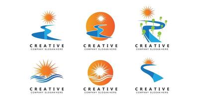 vetor de design de ícone grátis de logotipo simples de sol e rio