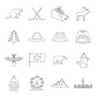 conjunto de ícones de viagens do Canadá, estilo de estrutura de tópicos vetor