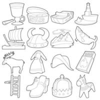 conjunto de ícones de símbolos de viagem na suécia, estilo de estrutura de tópicos vetor