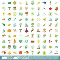 conjunto de 100 ícones de biologia, estilo cartoon vetor