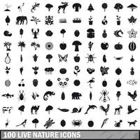 100 ícones da natureza ao vivo definidos em estilo simples vetor