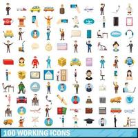 conjunto de 100 ícones de trabalho, estilo cartoon vetor