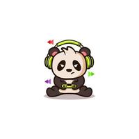 ilustração fofa de um panda jogando um jogo usando fones de ouvido adequados para perfis de streaming, designs de camisa etc vetor