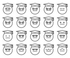 conjunto de emoticons de linha de estudante vetor