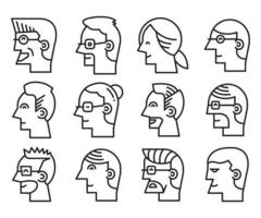 ícones de linha de avatares de perfil de rosto humano vetor