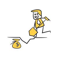 empresário cavando e encontrando ilustração de boneco amarelo de saco de dólar vetor