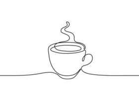 xícara de café, um único desenho de linha contínua. caneca linda de contorno abstrato simples com bebida a vapor. ilustração vetorial vetor
