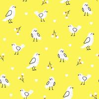 bonito padrão perfeito com pássaros de doodle desenhados à mão para crianças têxteis e papel de embrulho. impressão vetorial engraçada em fundo amarelo vetor