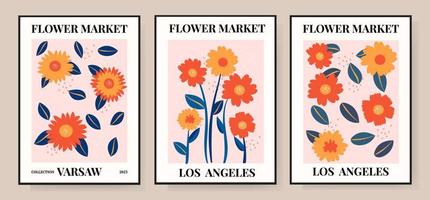 definir o cartaz do mercado de flores da margarida de 1970. ilustração floral abstrata. cartaz para cartões postais, arte de parede, banner, plano de fundo, para impressão. ilustração vetorial vetor