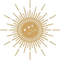 sol, logotipo místico dourado, design retrô. desenhos para tatuagem, design boho, astrologia, horóscopo. rabisco isolado. vetor