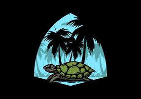 tartaruga marinha sob a ilustração do coqueiro vetor