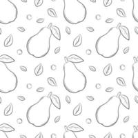 sem costura padrão monocromático de frutas preto e branco. peras e folhas desenhadas à mão. fundo de contorno simples para web design, embalagens de produtos, guardanapos, cenários. ilustração vetorial em branco vetor