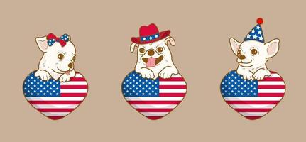 lindo cachorro chihuahua com bandeira dos eua calor dia da independência americana 4 de julho e vetor do dia do memorial