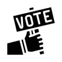 mão segurando a ilustração do vetor do ícone do glifo da placa de identificação do voto
