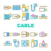 vetor de conjunto de ícones de sistema elétrico de fio de cabo