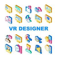 conjunto de ícones de coleção de ocupação de designer vr vetor