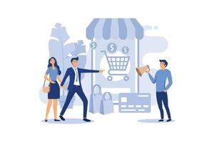 compras on-line com ilustração vetorial plana de carrinho e dinheiro vetor