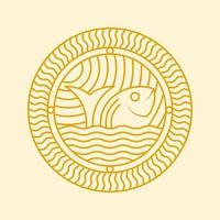 peixe na ilustração do círculo. linha, logotipo elegante e vintage. adequado para logotipo, ícone, emblema, carimbo, símbolo ou sinal vetor