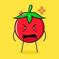 personagem de tomate fofo com expressão de raiva. boca aberta. verde, vermelho e amarelo. adequado para emoticon, logotipo, mascote vetor