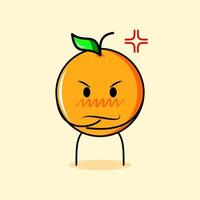 personagem laranja fofo com expressão de raiva. adequado para emoticon, logotipo, mascote. uma mão no queixo vetor