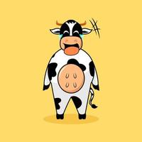 vaca bonita com ilustração de expressão de choro. estilo de desenho animado, mascote, animal e personagem. laranja, preto e branco. adequado para logotipo, ícone, símbolo, design de camiseta e sinal vetor