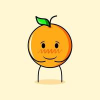personagem laranja bonito com expressão feliz, sorrindo e as duas mãos na barriga. adequado para emoticon, logotipo, mascote vetor