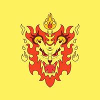 ilustração de leão de fogo e besta. estilo animal, desenho animado, personagem e mascote. adequado para design de camiseta, logotipo, ícone, símbolo e sinal vetor