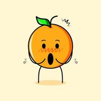 personagem laranja fofo com expressão impressionada e boca aberta. adequado para emoticon, logotipo, mascote ou adesivo vetor