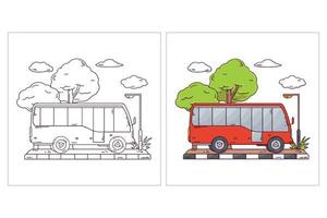 veículo de transporte bonito desenhado à mão para colorir ônibus de página vetor