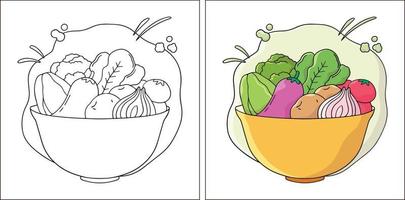 página para colorir de legumes bonitos desenhados à mão vetor