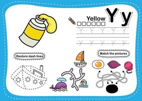 letra do alfabeto y - exercício amarelo com ilustração de vocabulário de desenho animado, vetor