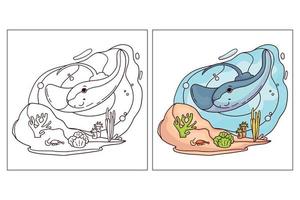 animal oceânico bonito desenhado à mão para colorir página sting ray vetor