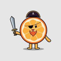 pirata de laranja de personagem de mascote de desenho bonito vetor