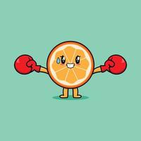 bonito desenho de fruta laranja jogando boxe vetor