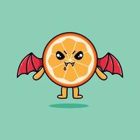 mascote bonito desenho animado fruta laranja drácula com asa vetor