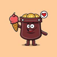 bolso bonito dos desenhos animados segurando a casquinha de sorvete