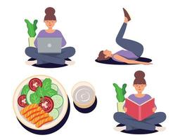 ilustração de alimentação saudável, estilo de vida e exercício vetor