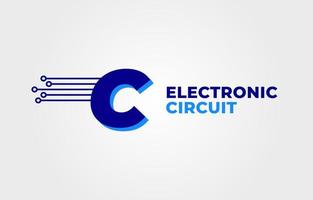letra c com elemento de design de logotipo de vetor inicial de decoração de circuito eletrônico