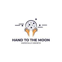 mãos de crianças alcançam o design de vetor de logotipo de ilustração de lua